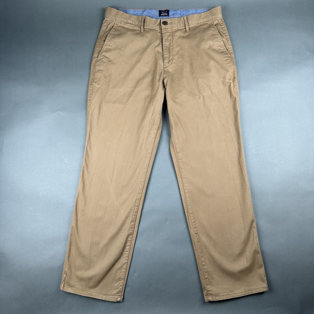 Gap Khakis Men's Brown 35x30 Flat Front Cotton Straight Stretch‎ Pants